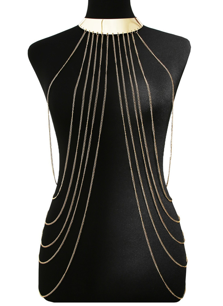 Bijou Tour de cou avec chaines de corps doré - BCHA001GLD